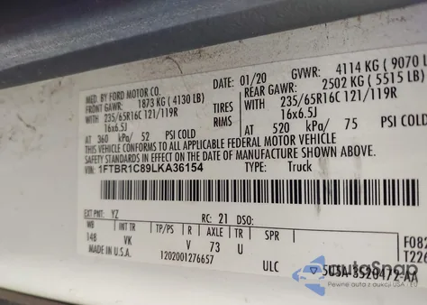 2020 Ford Transit-250 из США, поврежденный, VIN 1FTBR1C89LKA36154